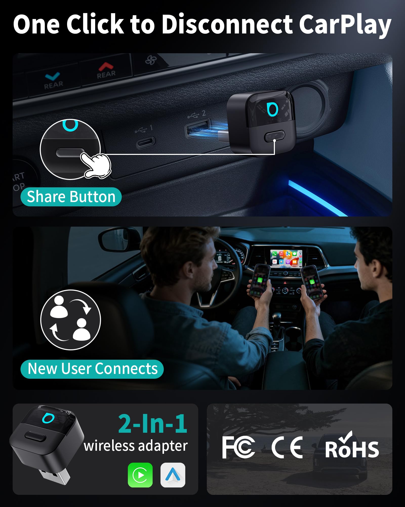 OTTOCAST Mini Pico 2-in-1 Wireless CarPlay & Android Auto Adapter